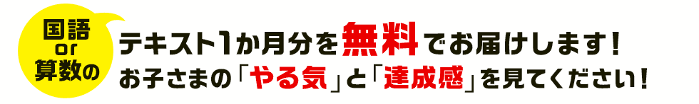 国語or算数のテキスト1ヶ月を無料でお届けします！お子さまの「やる気」と「達成感」を見てください！